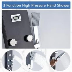 Shower Panel Black 5 Function Shower Heads With Waterfall Rainfall Shower 6 Massage Nozzles Tub Spout Handheld Shower For Bathroom Wall Mounted -Comfort Bathroom Store 96924489 5