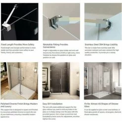 40cm Stainless Steel Frameless Shower Door Panel Fixed Wall-to-glass Support Bar For 8mm 10mm Thick Glass, -Comfort Bathroom Store 97454311 4