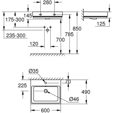 Grohe Cube Ceramic Wash Basin 60, Wall Fixings Not Included, Alpine White (3947300H) 5 Grohe Cube Ceramic Wash Basin 60, Wall Fixings Not Included, Alpine White (3947300H) - Image 3