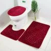 New Anti-Slip Bath Mats,3 Piece Bathroom Mats Contour Bathroom Mat Set Carpet Toilet WC(Red)