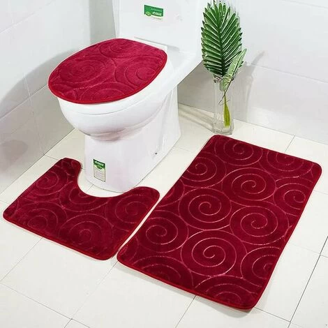 New Anti-Slip Bath Mats,3 Piece Bathroom Mats Contour Bathroom Mat Set Carpet Toilet WC(Red) 3 New Anti-Slip Bath Mats,3 Piece Bathroom Mats Contour Bathroom Mat Set Carpet Toilet WC(Red)