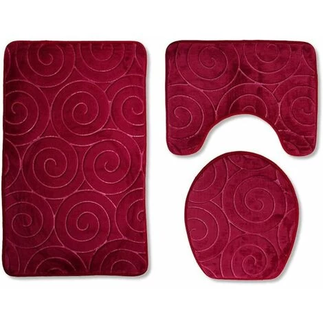 New Anti-Slip Bath Mats,3 Piece Bathroom Mats Contour Bathroom Mat Set Carpet Toilet WC(Red) 4 New Anti-Slip Bath Mats,3 Piece Bathroom Mats Contour Bathroom Mat Set Carpet Toilet WC(Red) - Image 2