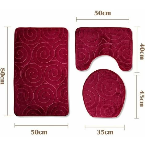 New Anti-Slip Bath Mats,3 Piece Bathroom Mats Contour Bathroom Mat Set Carpet Toilet WC(Red) 5 New Anti-Slip Bath Mats,3 Piece Bathroom Mats Contour Bathroom Mat Set Carpet Toilet WC(Red) - Image 3