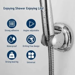 Self Adhesive Shower Head Holder, Universal Adjustable Angle Hand Shower Holder, Wall Mounted For Bathroom, ABS Chrome -Comfort Bathroom Store 97696763 2