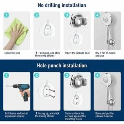 Self Adhesive Shower Head Holder, Universal Adjustable Angle Hand Shower Holder, Wall Mounted For Bathroom, ABS Chrome -Comfort Bathroom Store 97696763 3