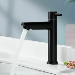 Bathroom Faucet Cold Water Only Matte Black Bathroom Sink Faucet Modern Style Stainless Steel Cold Water Faucet, Applicable Scope(Bathroom,Sink,Basin,Toilet) Thsinde