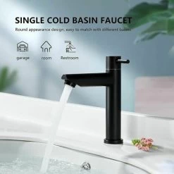 Bathroom Faucet Cold Water Only Matte Black Bathroom Sink Faucet Modern Style Stainless Steel Cold Water Faucet, Applicable Scope(Bathroom,Sink,Basin,Toilet) Thsinde -Comfort Bathroom Store 97813102 3