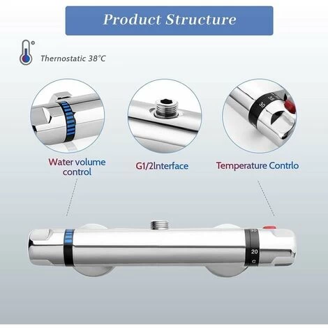 Thermostatic Shower Faucet, 59 Brass Thermostatic Bathtub Faucet, Safety Protection With 38℃ Anti-Scalding Knob, Bathtub Mixer Tap Precise Temperature And Water Volume Adjustment 4 Thermostatic Shower Faucet, 59 Brass Thermostatic Bathtub Faucet, Safety Protection With 38℃ Anti-Scalding Knob, Bathtub Mixer Tap Precise Temperature And Water Volume Adjustment - Image 2