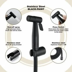 Black Portable Bidet Sprayer, Toilet Faucet, Stainless Steel, Cold Bath, Shattaf Valve, Spray Set -Comfort Bathroom Store 97815019 4