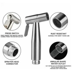 Toilet Sprayer Bidet Spray 150 Cm, Brushed -Comfort Bathroom Store 97928134 4