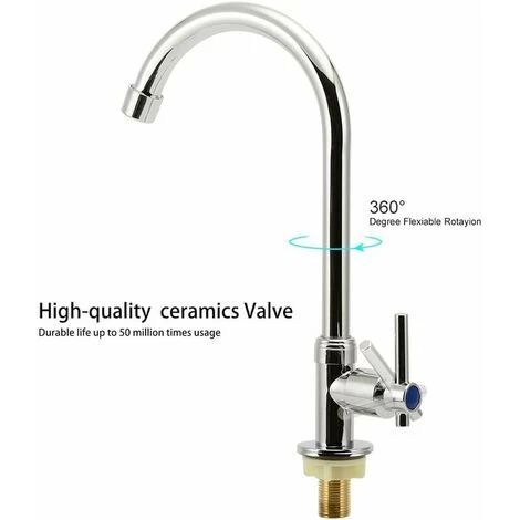 Cold Water Sink Faucet Single Hole High Arc Single Handle Faucet For Garden Bar And Outdoor RV (Free Cold Water Supply Lines) 6 Cold Water Sink Faucet Single Hole High Arc Single Handle Faucet For Garden Bar And Outdoor RV (Free Cold Water Supply Lines) - Image 4