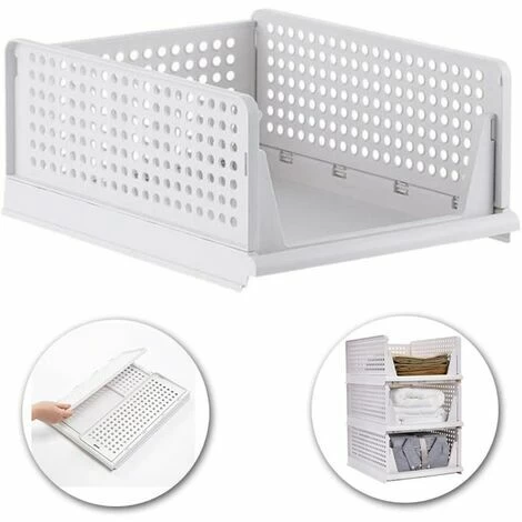 Stackable Clothes Storage Basket Organizer Sliding Wardrobe Drawer Shelf DIY Divider Separator Desk Container For Wardrobe Closet Kitchen Bathroom Office (White) 3 Stackable Clothes Storage Basket Organizer Sliding Wardrobe Drawer Shelf DIY Divider Separator Desk Container For Wardrobe Closet Kitchen Bathroom Office (White)