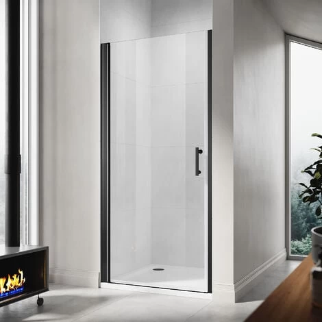ELEGANT Frameless Pivot Shower Door Enclosure 5mm Safety Glass Reversible Shower Cubicle Door Black 700mm 3 ELEGANT Frameless Pivot Shower Door Enclosure 5mm Safety Glass Reversible Shower Cubicle Door Black 700mm