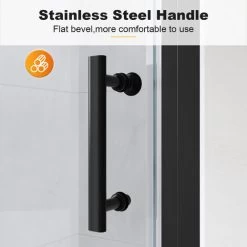 ELEGANT 760mm Frameless Pivot Shower Door Enclosure 5mm Safety Glass Reversible Shower Cubicle Door Black -Comfort Bathroom Store 98565832 3