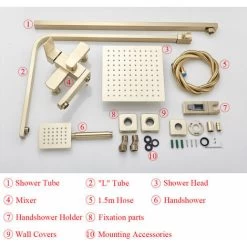 Shower Mixer Taps Shower Set Shower System 3-Function With Rainfall Shower Handheld Bath Tub Brushed Gold -Comfort Bathroom Store 99338373 5