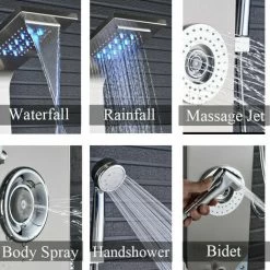 Shower Panel Column Tower LED Shower System With 6 Functions, Unique Powerful Hydromassage And Bidet Tap Shower Tower Wall Mounted Brushed Nickel -Comfort Bathroom Store 99338385 3