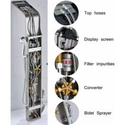 Shower Panel Column Tower LED Shower System With 6 Functions, Unique Powerful Hydromassage And Bidet Tap Shower Tower Wall Mounted Brushed Nickel -Comfort Bathroom Store 99338385 5