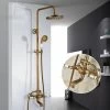 Antique Brass Shower System With 3 Functions Tap Rainfall Head, Handheld Shower, Tub Spout And Shelf, Solid Brass Retro Shower Mixer Taps For Bathroom -Comfort Bathroom Store 99338398 1