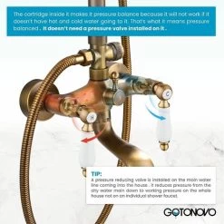 Antique Brass Shower System With 3 Functions Tap Rainfall Head, Handheld Shower, Tub Spout And Shelf, Solid Brass Retro Shower Mixer Taps For Bathroom -Comfort Bathroom Store 99338398 3