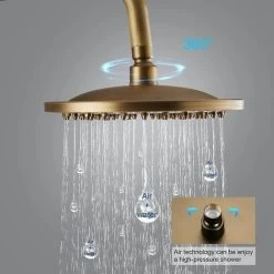 Antique Brass Shower System With 3 Functions Tap Rainfall Head, Handheld Shower, Tub Spout And Shelf, Solid Brass Retro Shower Mixer Taps For Bathroom -Comfort Bathroom Store 99338398 4