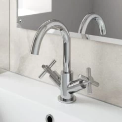 Bathroom Mono Basin Mixer Tap Waste Modern Cross Head Handle -Comfort Bathroom Store 9976297 2