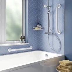 Croydex 60cm Stainless Steel Safety Grab Bar Rail, White -Comfort Bathroom Store 9985568 5